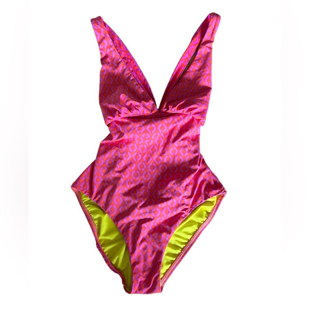 Echo one piece swim suite size 6‎ pinkish orange/ purple/yellow!